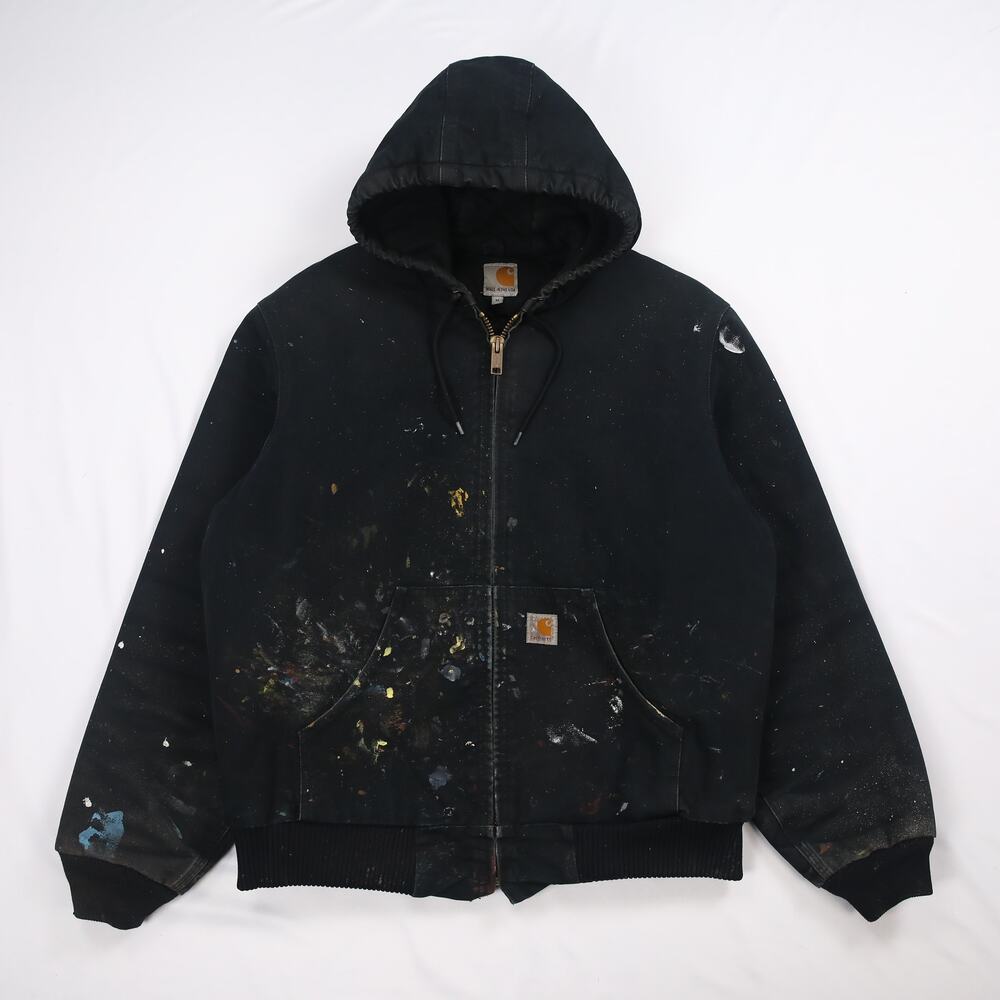 Vintage Carhartt J140 BLK Painted Faded Black Hooded Jacket Medium